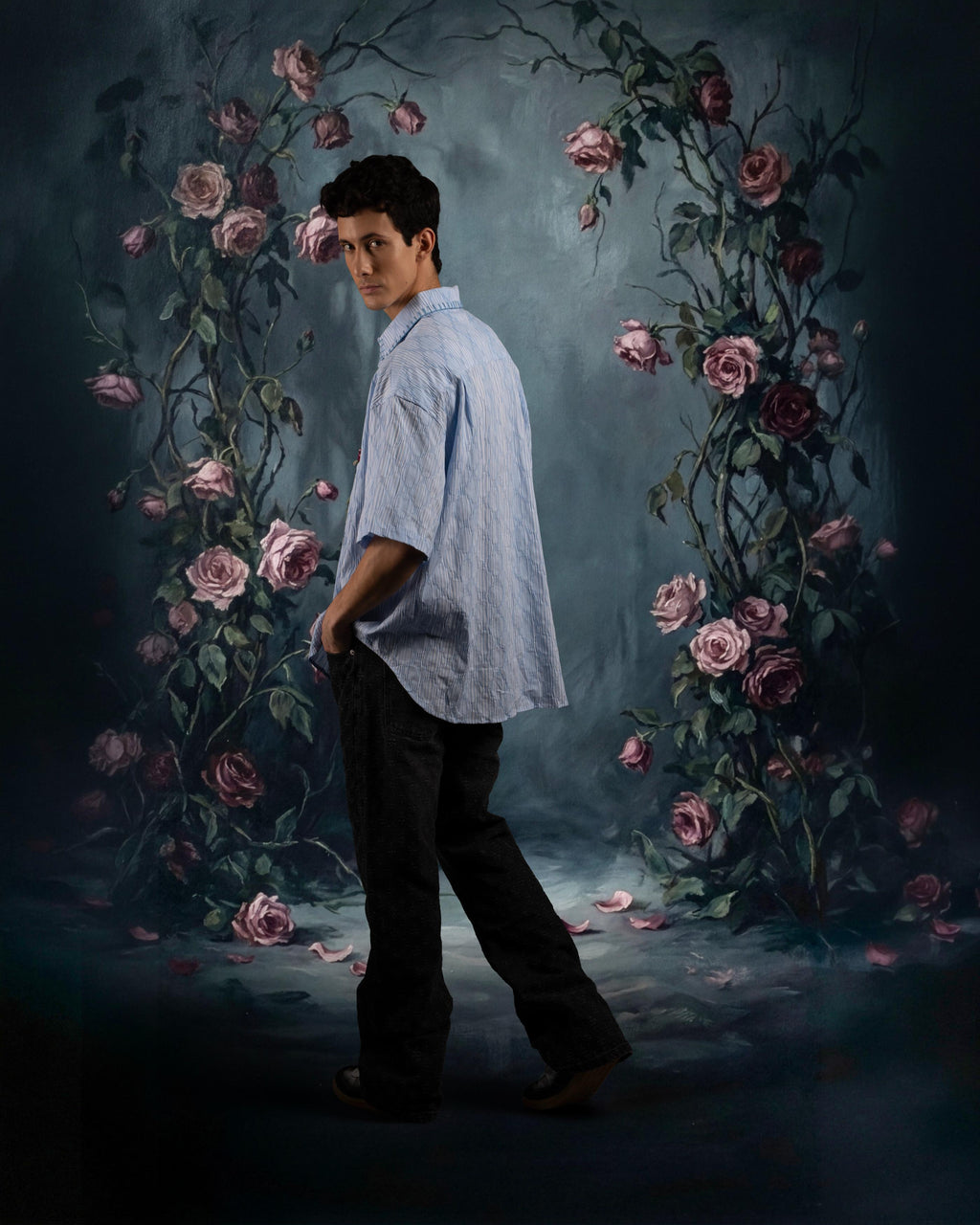Forbidden Flower Shirt-Rosemist Blue [OVERSIZED FIT]