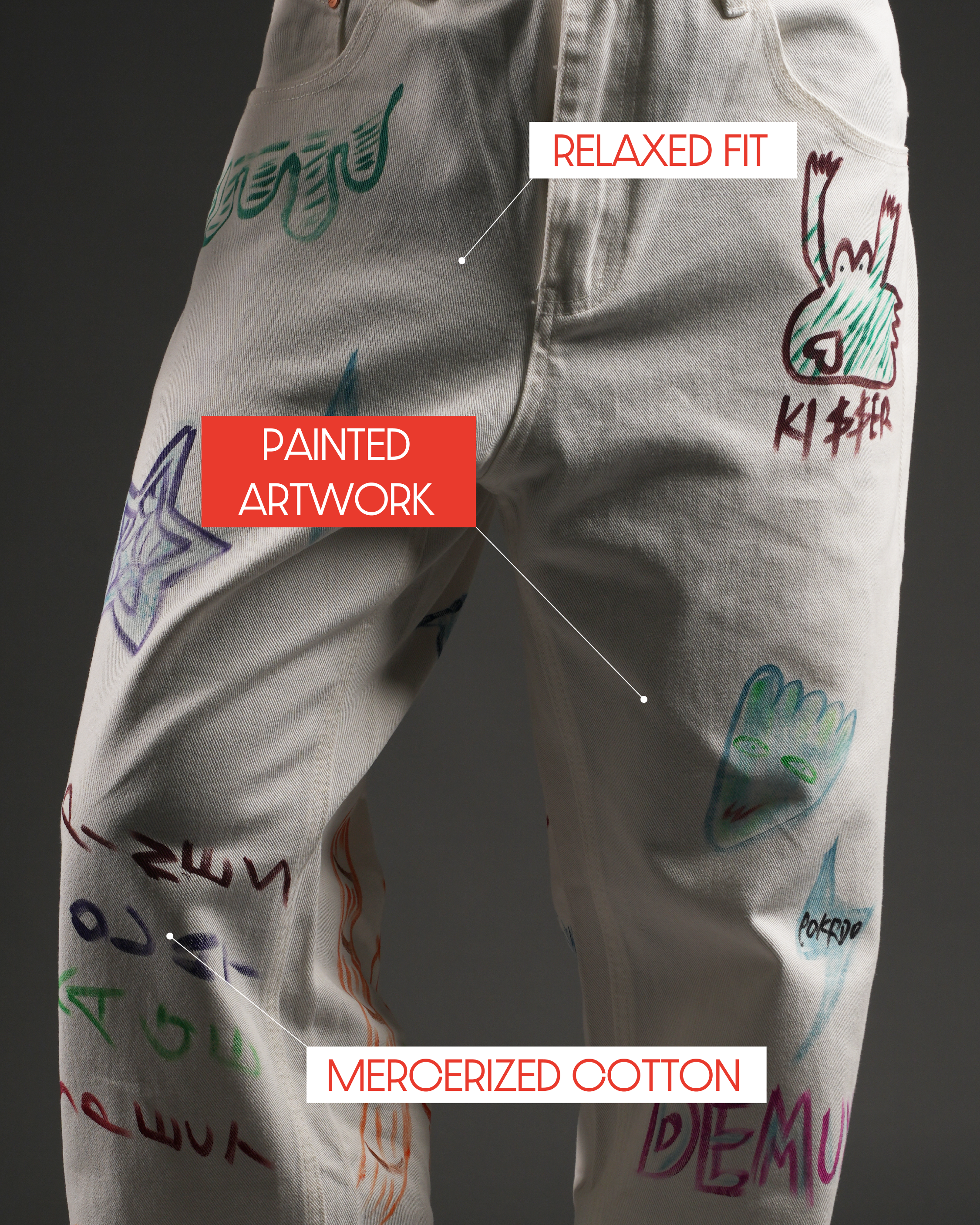Scribble Theory Jeans-Canvas White